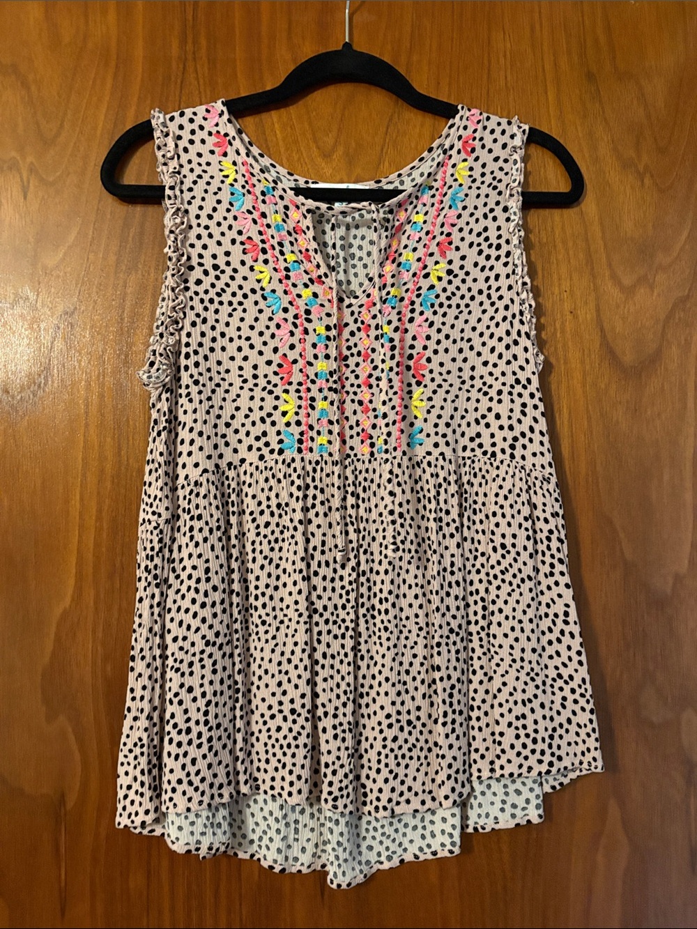 Grace & LaceWomen’s Polka Dot Sleeveless Babydoll long tank with Neon Embroidery